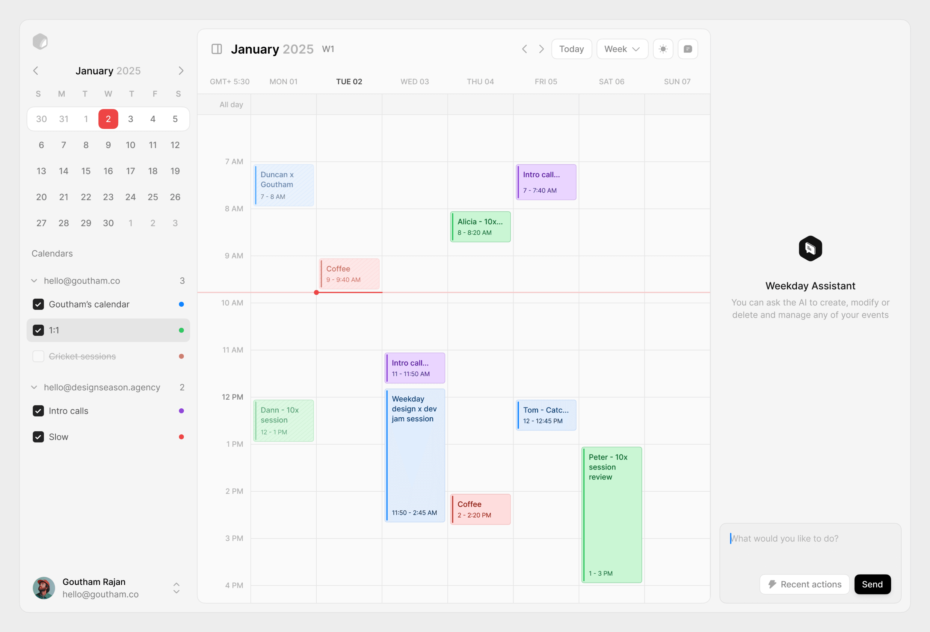Weekday Calendar Interface
